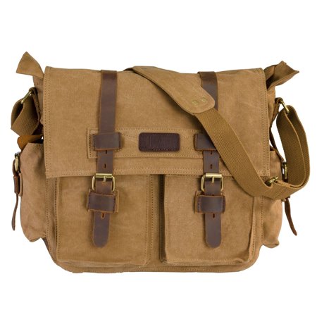 Military Satchel Messenger Bag Vintage Canvas Travel Business Handbag For 15 Inch Laptop