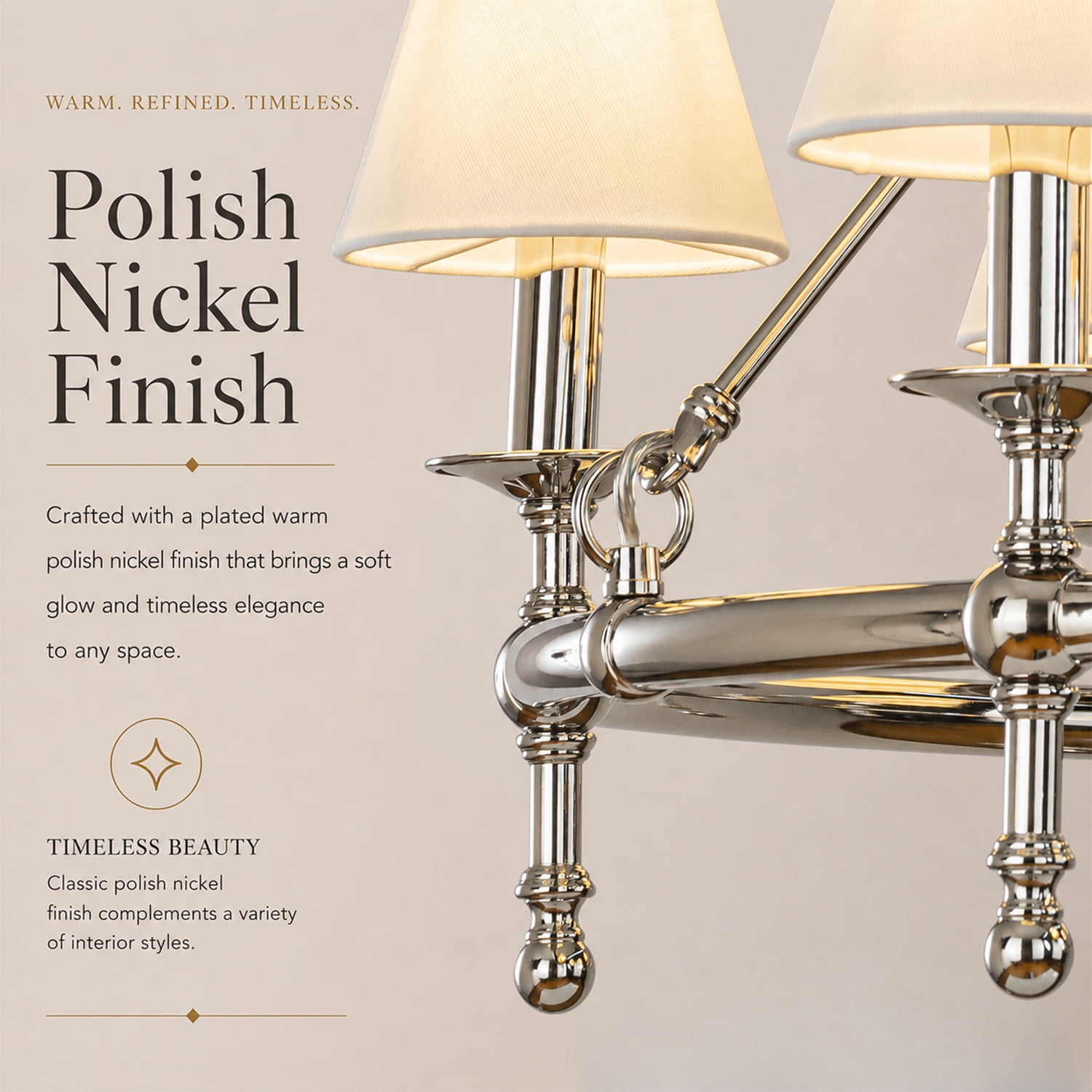 47 in. 9-Light  Modern Polished Nickel Chandelier with White Fabric Shades for Dining Rooms and Large Rooms