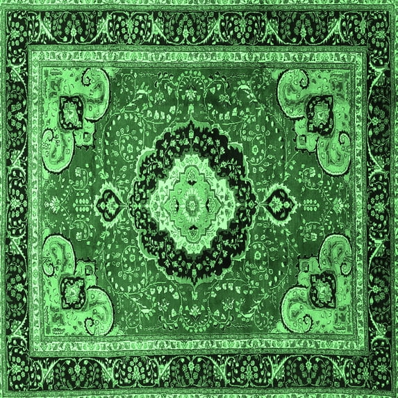 Ahgly Company Indoor Square Medallion Emerald Green Traditional Area Rugs, 3' Square