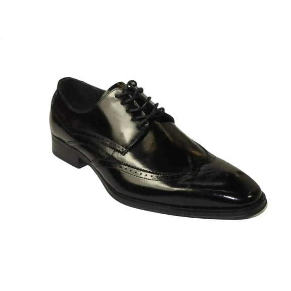 Men's Giovanni Shoes High Quality Leather Wing Tip Derby LINCOLN Black