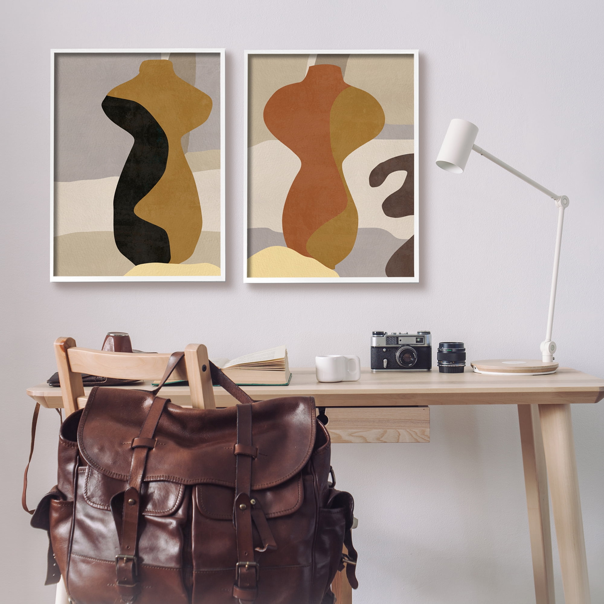 Stupell Industries Brown Boho Vases Abstract Painting White Framed Art Print Wall Art, 24 x 30