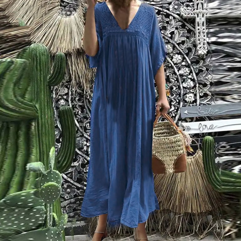 Jalioing Plus Size Linen Dress for Women 3/4 Sleeve Maxi Dresses 2024 Summer  Casual Beach Flowy Dress - Walmart.com