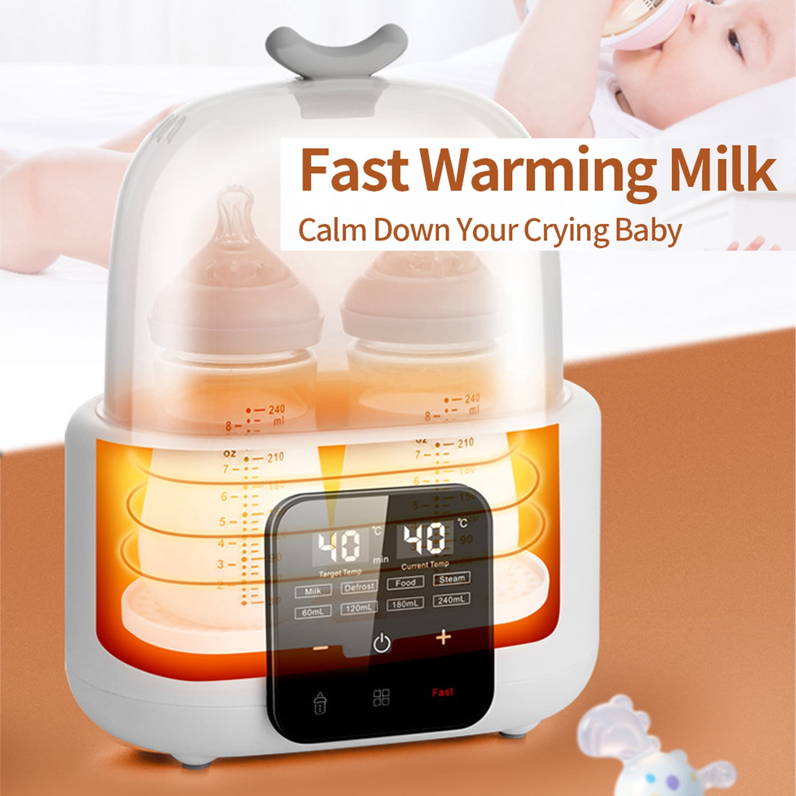 Baby Bottle Warmer, 6-in-1 Double Bottle Warmer and Sterilizer for Breastmilk or Formula, Fast Milk Warmer with Smart Temperature Control, Defrost, Heat Food, Formula Water Warmer for All Bottles