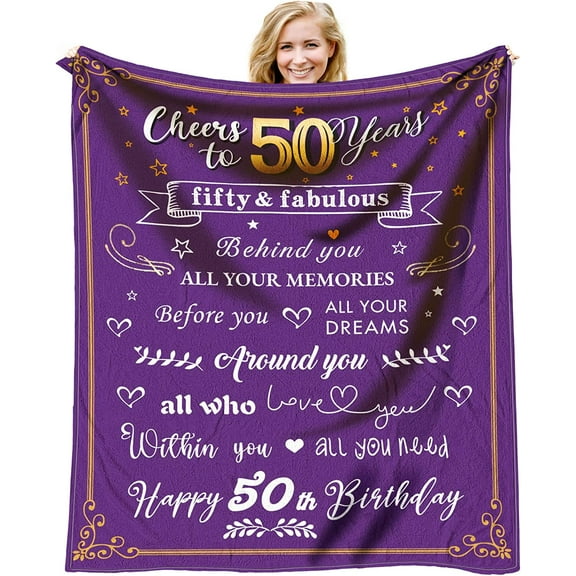 50th Birthday Gifts Blanket for Women, 50 Birthday Gifts for Mom or Wife, 1973 Birthday Gift Ideas for Women, 50 Year Old Gifts for women Turning 50, Cozy & Soft Flannel Throw Blanket 60 x 50 inch