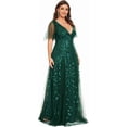 thumbnail image 4 of AURA Women's Plus Size Sequin Embroidered Formal Evening Gown V-Neck Sheer Short Sleeve A-Line Mother of Biride Dress, 4 of 7