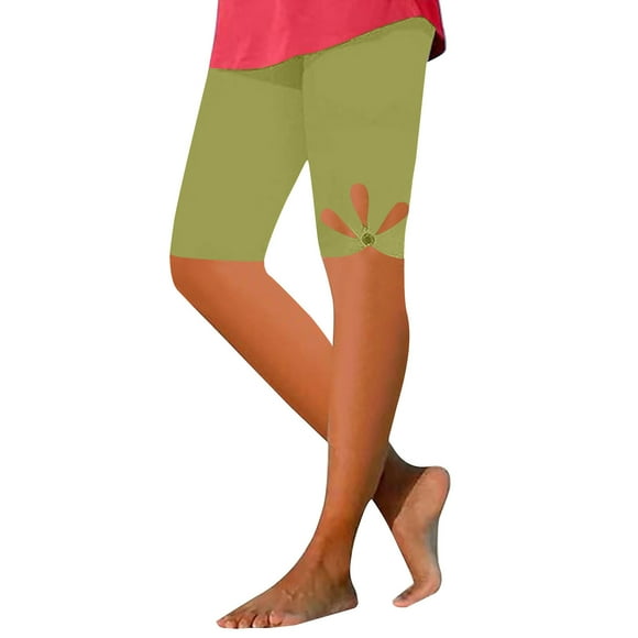 VEKDONE Women Cropped Yoga Pants High Waisted Stretchy Straight Tights with Pockets Soild Color Slim Workout Leggings Half Pants Green M
