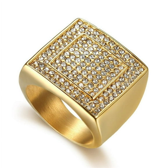 Lovelords Hip Hop Men's Iced Out CZ Big Square Ring 14k Yellow Gold Cool Large Party Male Rings Bling Jewlery
