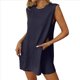 thumbnail image 3 of Conjunto de Dos Piezas de Suéter y Pantalones Cortos A Juego para Mujer, Ropa de Verano para Viajes y Vacaciones, Sin Mangas, de Punto. Azul Marino M, 3 of 9