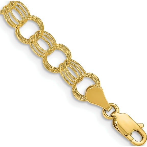 10K Yellow Gold Solid Triple Link Charm Bracelet(Length 7) - Jbsp