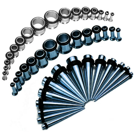 Blomdahl Ear Piercing - BodyJ4You 54PC Gauges Kit Ear Stretching 14G-00G Blue Surgical Steel Taper Plug Body Piercing