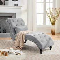 Weture Tufted Soft Chaise Lounge Indoor, Rivets Armless Linen Upholstered Chaise Lounge Chair with Solid Wood Legs and Square Cushions, Light Gray