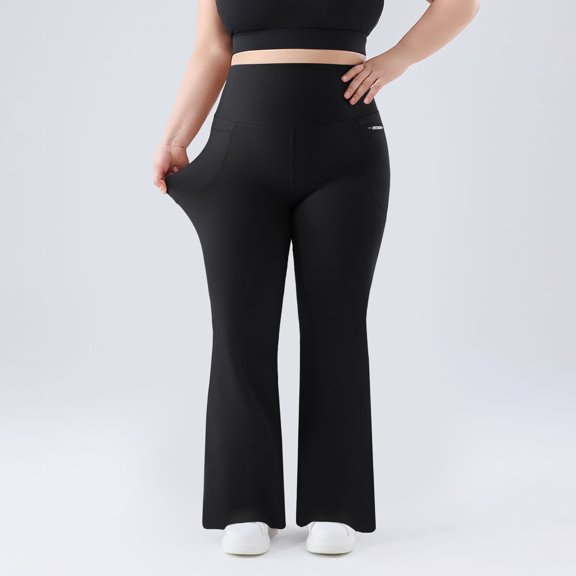 JOANKDMI Bootcut Yoga Pants for Women High Waisted Workout Flare Leggings with Side Pockets Tummy Control Athletic Activewear for Gym Running Casual Lounge Trousers