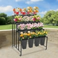 thumbnail image 2 of 4 Layers Metal Flower Cart Display Rack with Wheels, Rolling Flower Display Stand with 16 Buckets, Heavy Duty Moving Plant Cart Shelf, for Florist, Garden, Patio (Black Stand - Black Square Bucket), 2 of 9