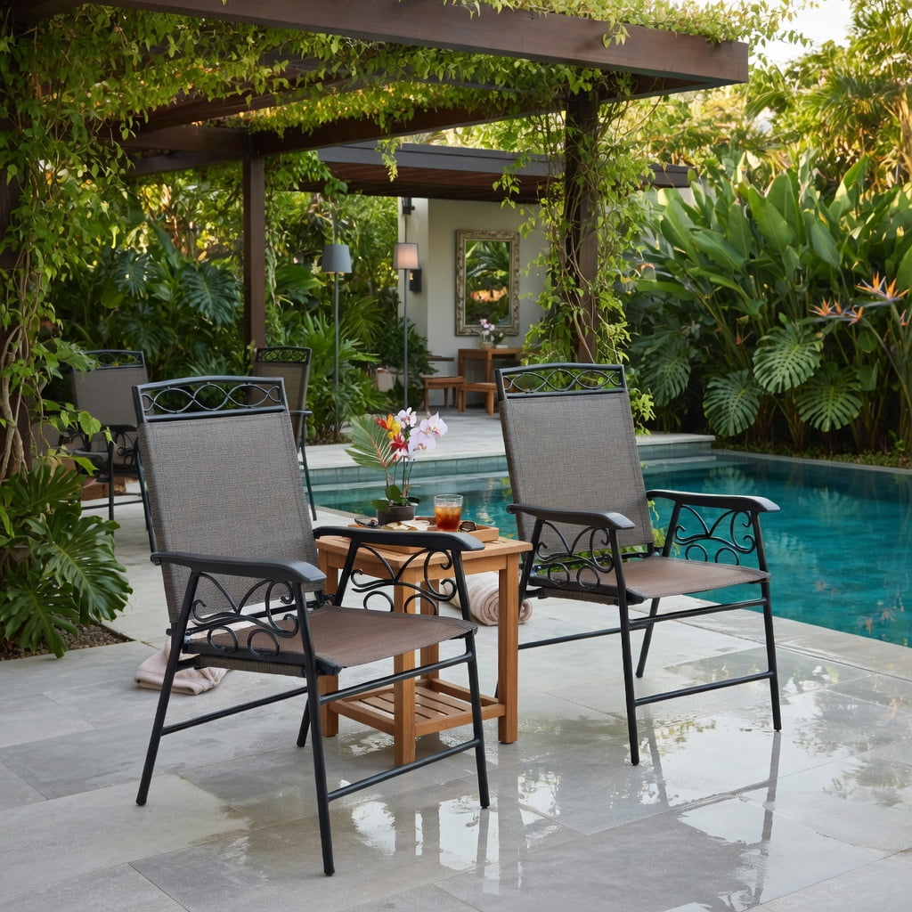Hommoo 2-Pack Foldable Patio Chairs with Armrests, Lightweight Steel Outdoor Dining Chairs for Pool, Garden, Beach & Camping, Black