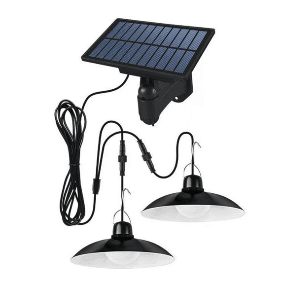 Solar Pendant Light Outdoor Waterproof LED Lamp Double-Head Chandelier Decorations for Outdoor Shed Barn Room