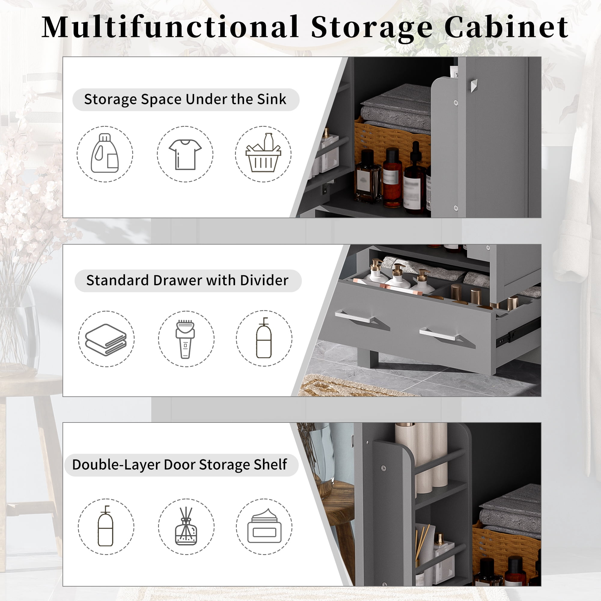 Euroco 48-Inch Bathroom Vanity with Integrated Undermount Sink, Storage Cabinet, Soft-Close Doors, Divided Drawer, and Double-Layer Door Shelf for Versatile Storage