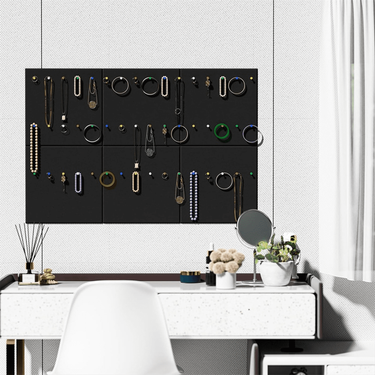 Cork Board Alternative, 6 Pack Felt Wall Tiles with 50 Pushpins, Black Cork Boards G14256