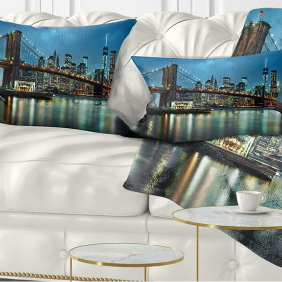 Designart Brooklyn Bridge and Skyscrapers - Cityscape Throw Pillow - 12x20