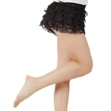 POPLIS Womens Tiered Ruffled Lace Bloomers Shorts Vintage Sweet Drawstrings Bowknot Safety Pant Frilly Pettipants Knickers