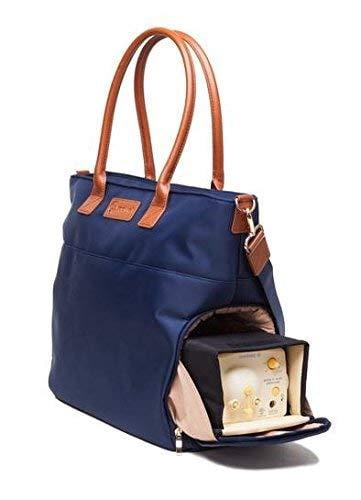 Abby Breast Pump Tote with Real Leather Straps – Stylish Pumping Bag with Insulated Pockets, Laptop Storage & Easy-Clean Interior – Professional Breast Pump Bag for Work & Travel (Navy)