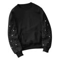 thumbnail image 6 of Daznico Women Crewneck Sweatshirt Rhinestone Studded Long Sleeve Pullover with Kangaroo Pocket Loose Fit Outerwear for Autumn Winter Wear,S, 6 of 6
