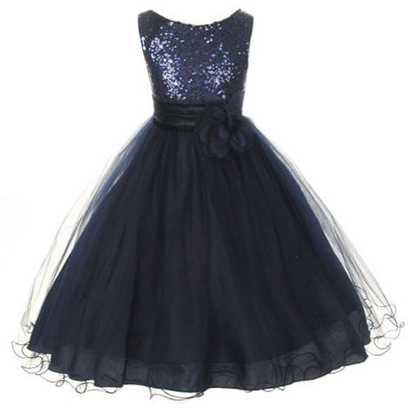 Kids Dream Girls 10 Navy Sequin Double Mesh Flower Girl Dress