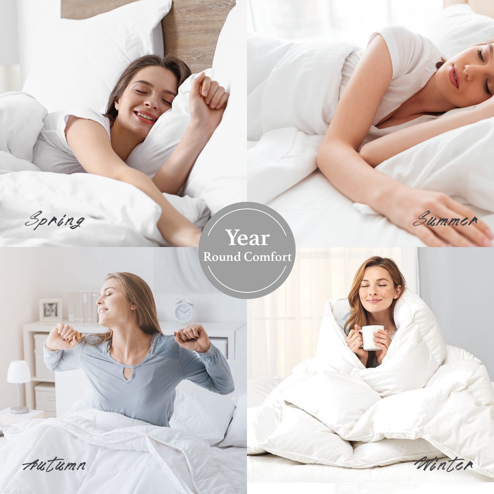 HOMTEC Reversible 3-Piece Comforter Set, All Season Double-Sided Comforter with 2 Pillowcases, Full/Queen Size, White