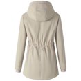 thumbnail image 4 of Women's Plus Size Plush Jacket - Casual Solid Color Hooded with Drawstring, Beige, L, 4 of 6