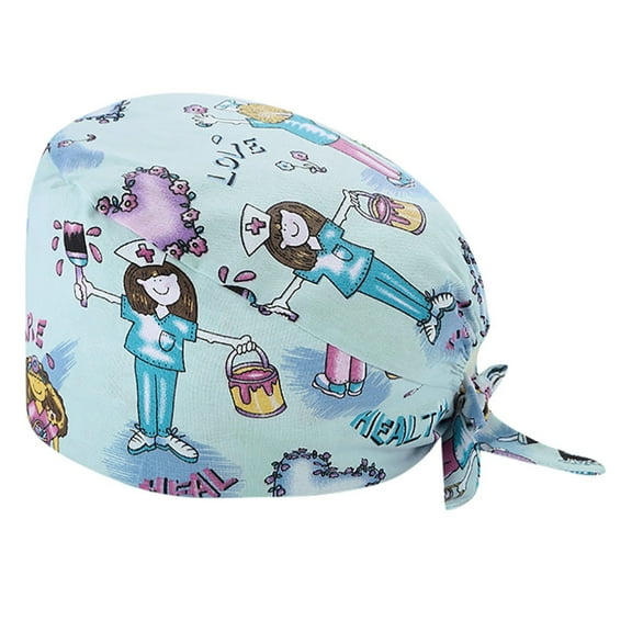 Xfvqtps Scrubs Cap for Women Nurse Caps for Women Nursing Working Caps Print Adjustable Elastic Scrub Hats Blue