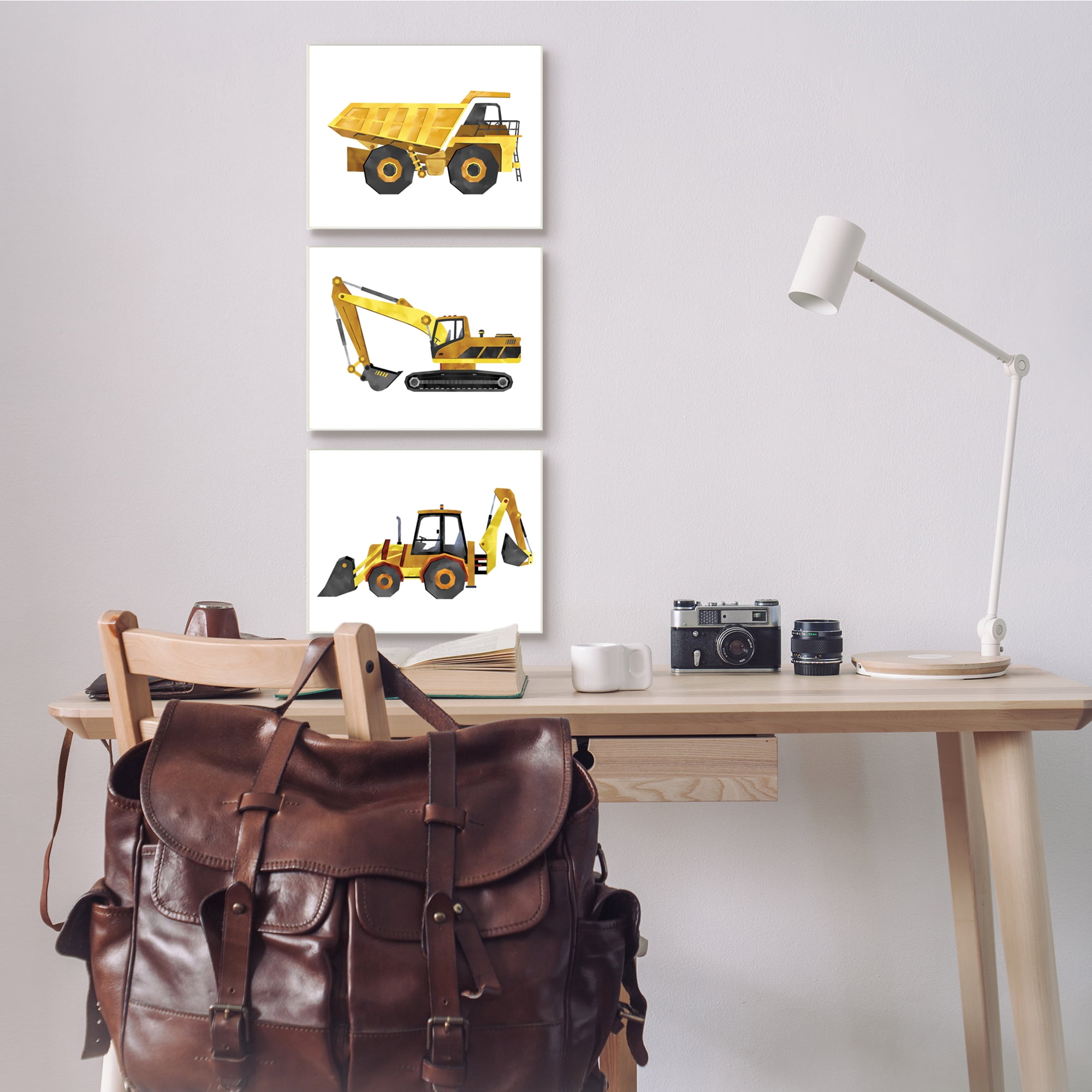 Stupell Industries Construction and Demolition Trucks Yellow Black Vehicles,3pc, each 10 x 15,Designed by Ziwei Li