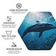 thumbnail image 3 of Honeii Ocean Dolphin Fish School print Leather Coaster Set of 4, ideal for safeguarding your furniture from drinks spills and effortless cleanup-Hexagon, 3 of 6