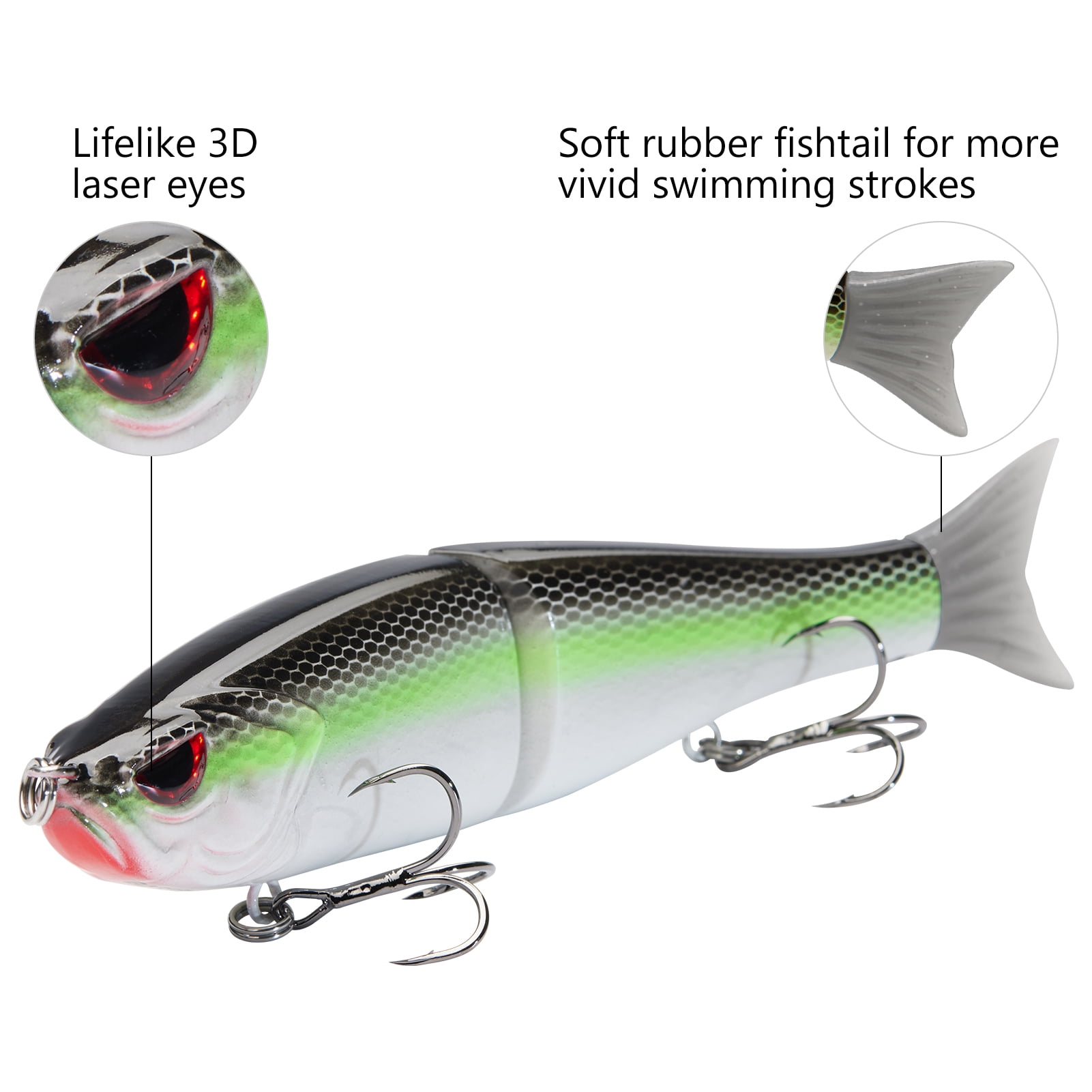 Bassdash SwimShad Glide Baits Jointed Swimbait Bass Pike Salmon Trout Muskie Fishing Lure 7in /62.5g,3-Pack