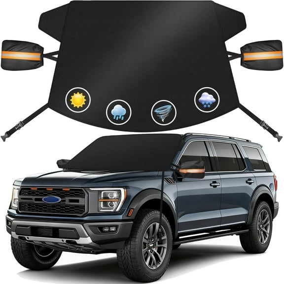 Henotian Car Windshield Snow and Ice Cover– 600D Heavy Duty Frost Guard, Universal Fit with Side Mirror Covers, Winter Protector for Cars, SUVs, Trucks, Vans