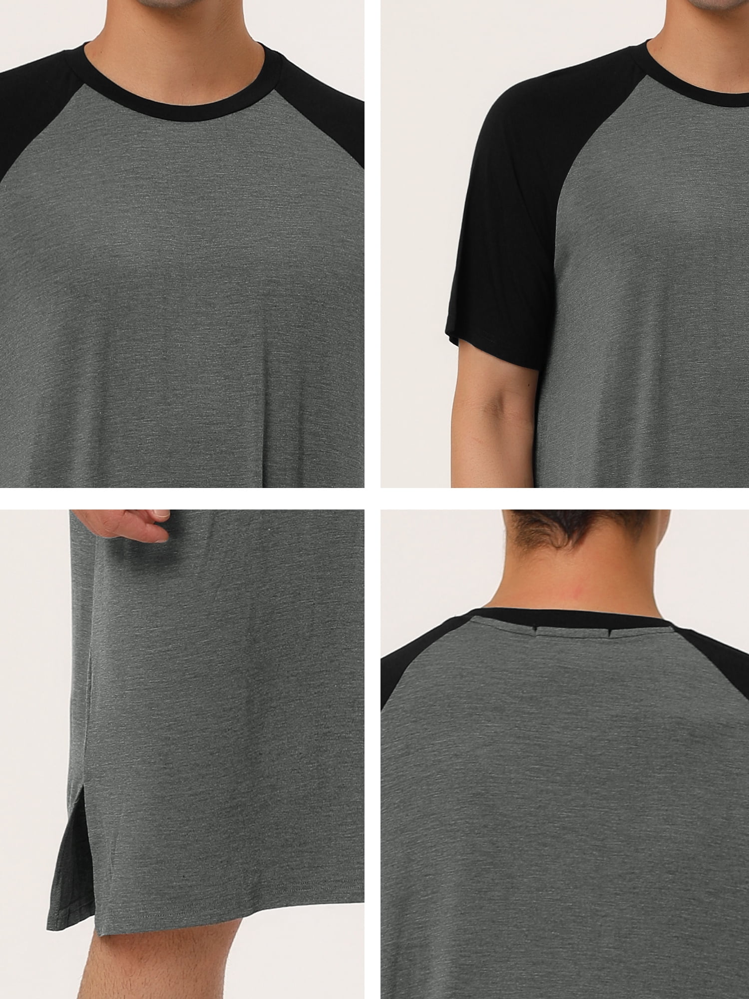 Unique Bargains Men's Nightshirt Raglan Sleeves Loose Fit Lounge Nightgown XL Dark Gray Black