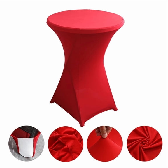 NAMZI 32" Diameter x 43" Height Round Spandex Table Cover, Fitted Highboy Cocktail Tablecloth Perfect for Parties, Weddings & Bars, Red