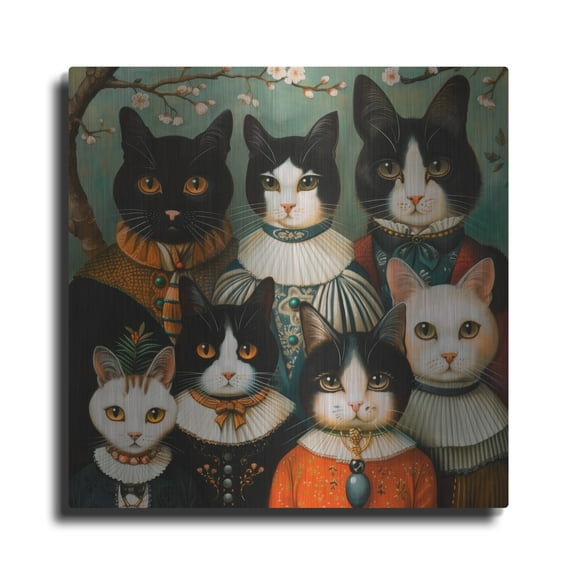 Luxe Metal Art 'Cat Familia In Ornate Attire' by Doron David Metal Wall Art, 12" x 12"