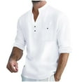 thumbnail image 2 of SYMOID Men's Cotton Linen Shirt - Breathable, Mandarin Collar Half Button, for Summer/Everyday, Size S, White, 2 of 8