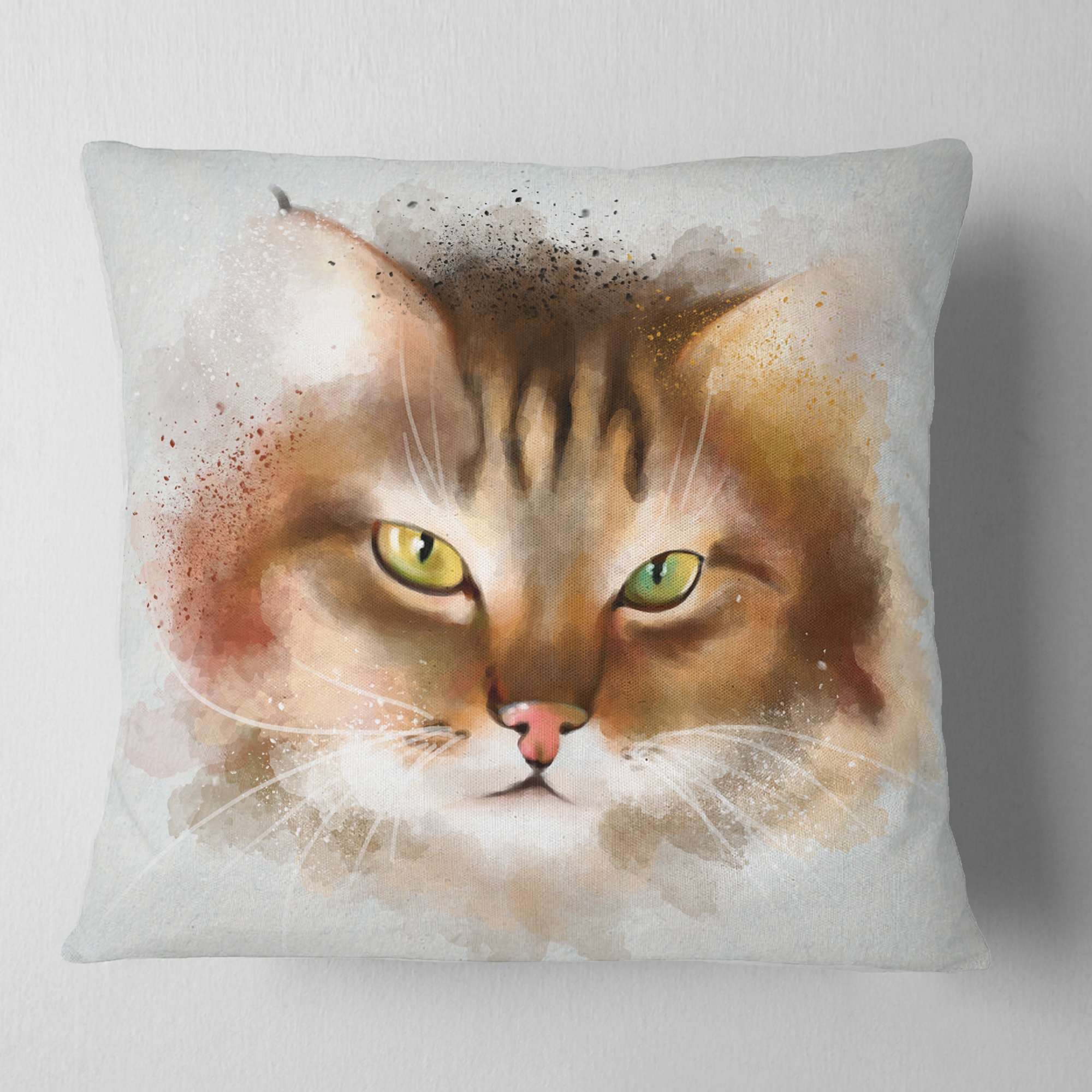 Designart Bold Brown Cat Watercolor Sketch - Animal Throw Pillow - 16x16