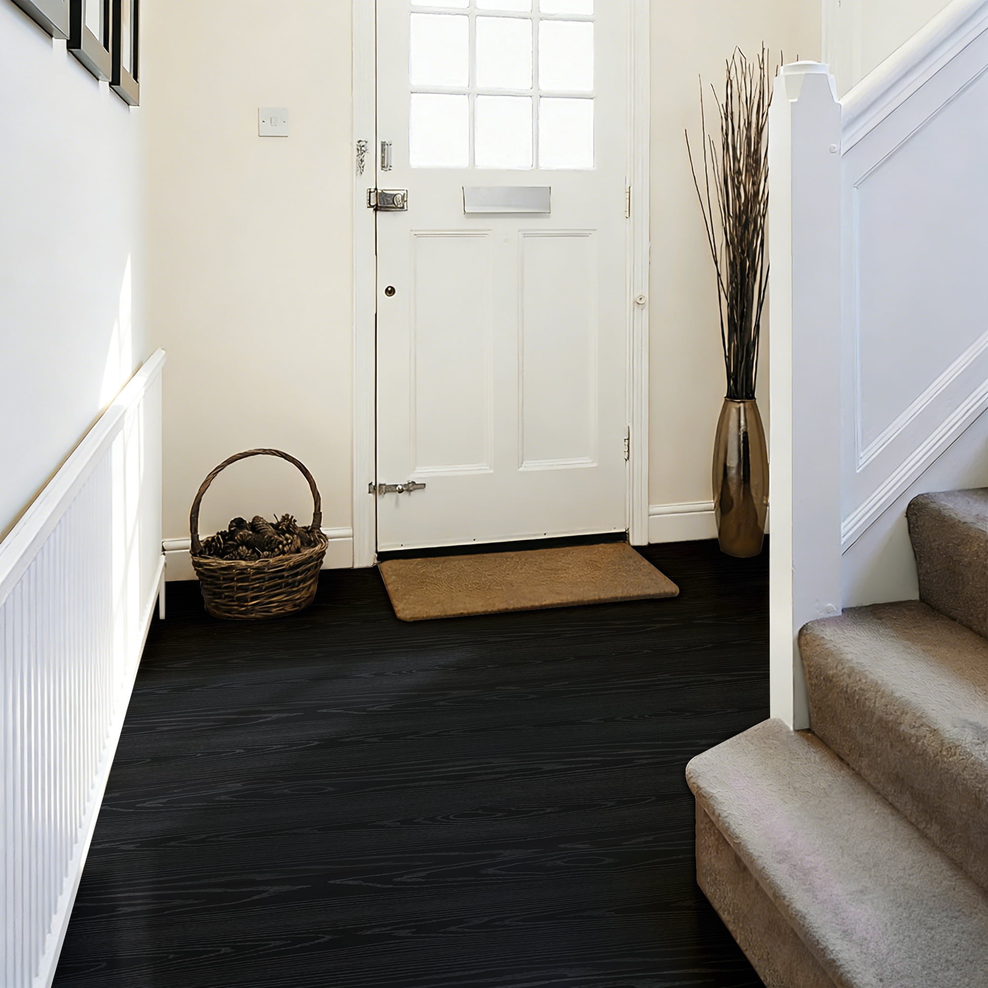 Abyssaly Vinyl Peel and Stick Flooring tile 15.7" x 236", Covering Area 25.8 Sq.ft, Self-Adhesive Floor Tile Black Wood-Look for Home Decoration