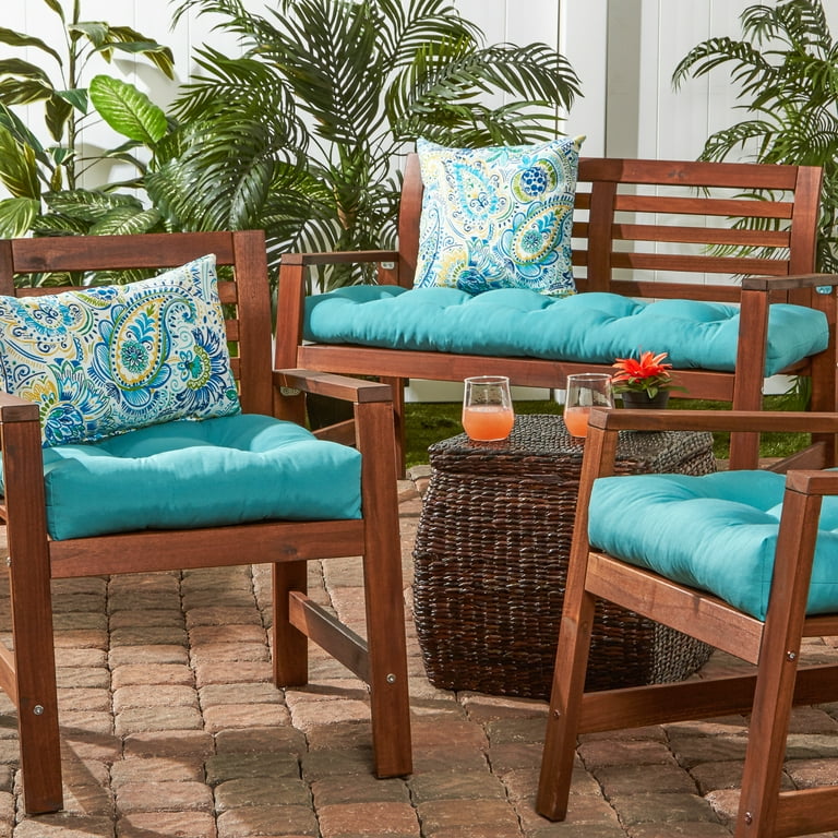Greendale Home Fashions 20 x 20 Teal Outdoor Tufted Dining Seat Cushion