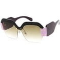thumbnail image 2 of Oversize Semi Rimless Square Sunglasses Wide Arms Metal Rivets 60mm (Black Purple / Lavender), 2 of 4