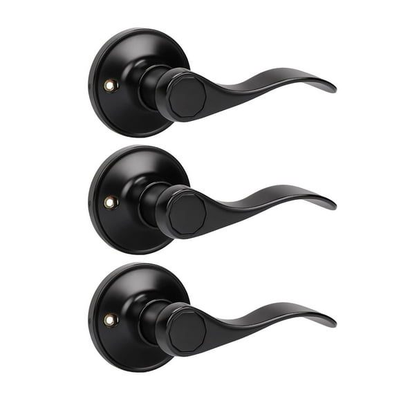 KNOBWELL 3 Pack Matte Black Dummy Door Handle Door Levers Door Handle Set Single Sided Classic Dummy Door Knob for Hallway and Closet Right Handing Drop Lever