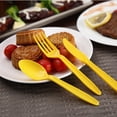 thumbnail image 5 of Yellow Plastic Cutlery 144 pcs Set 48 Forks 48 Spoons 48 Knives Heavy Duty & Solid Silverware Utensils for Home, Office School Party Picnics Outdoor Events, Or Everyday Use & CUSTOM Storage Carrier, 5 of 7