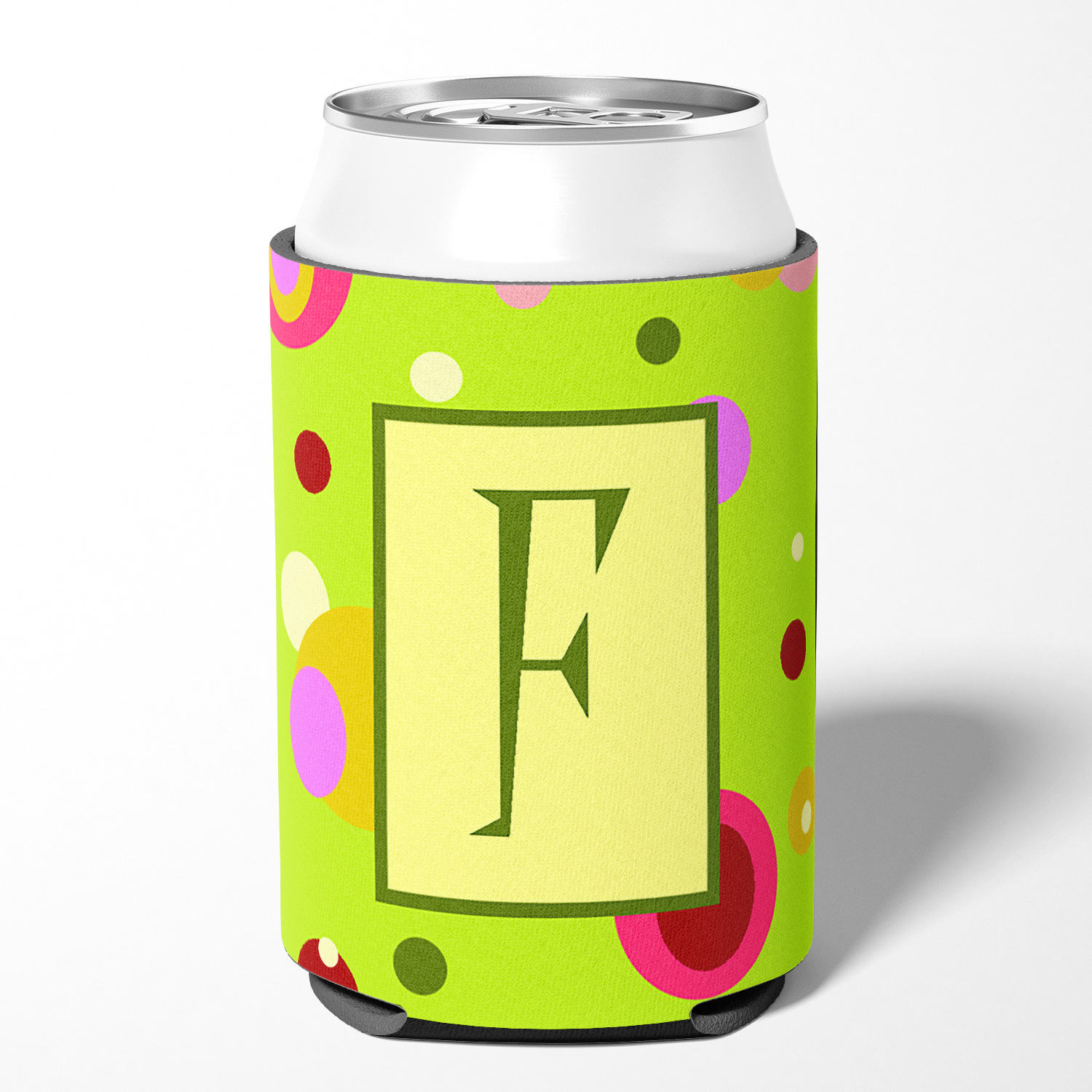 Letter F Monogram - Lime Green Can or Bottle Hugger