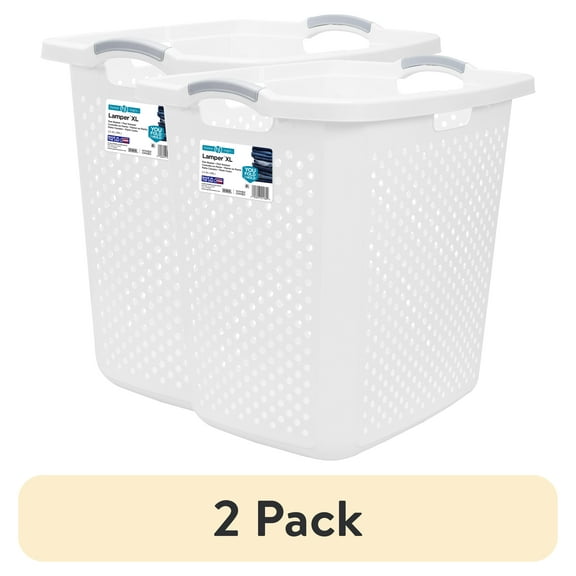 (2 pack) Home Logic Plastic Laundry Hamper β Durable, 2.5 Bushel Capacity, White