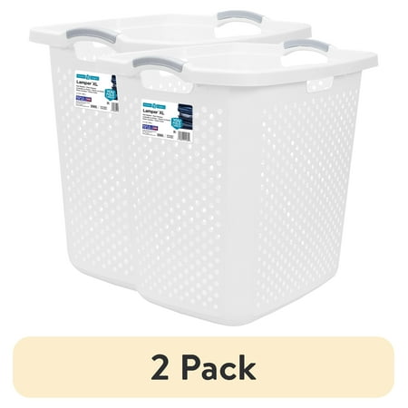 (2 pack) Home Logic Plastic Laundry Hamper – Durable, 2.5 Bushel Capacity, White
