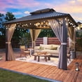 thumbnail image 7 of MUCHANT 10'x12' Hardtop Gazebo with Mosquito Netting & Curtains, Permanent Outdoor Double Roof Metal Gazebo for Patio Garden Lawn, 7 of 7