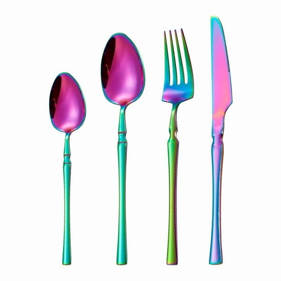 4 pack Stainless Steel Flatware,Modern Cutlery Table Forks, Mirror Finish and Dishwasher Safe (iridescent)