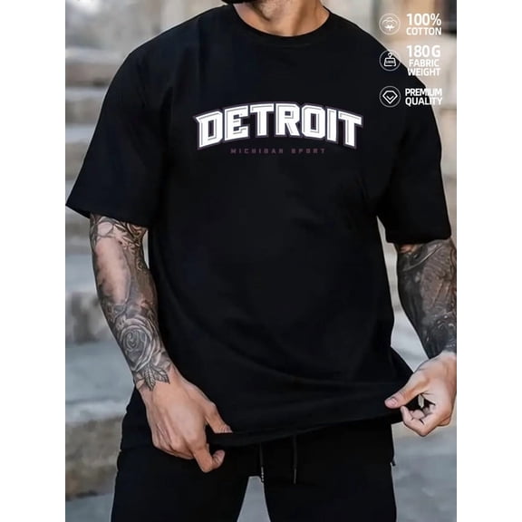 Premium Detroit Tee mens rugby black 180G 100% Cotton Breathable,casual Fan clothing suitable for match days and daily wear Vintage Unisex Shirt Crewneck tshirts