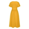 thumbnail image 6 of POTETI Dresses for Women Yellow Maxi Dress for Women Summer Crew Neck Solid Color Wrinkle Dress Sundresses with Pockets, 6 of 6